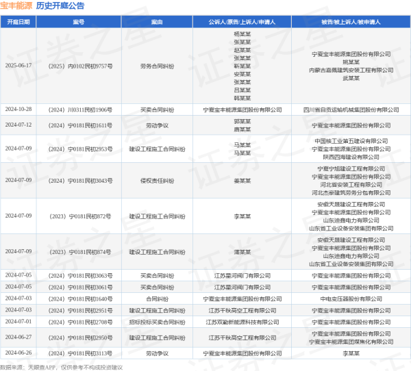 盛多网 宝丰能源作为被告/被上诉人的1起涉及劳务合同纠纷的诉讼将于2025年6月17日开庭